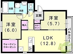 ヴィラデルソル 2LDKの間取図画像