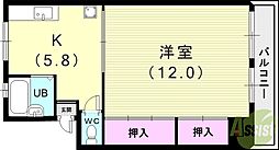 ウエストマンション魚住 1Kの間取図画像