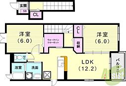 コージーコート朝霧2 2LDKの間取図画像