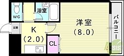 ヴィラパストラル2 1Kの間取図画像