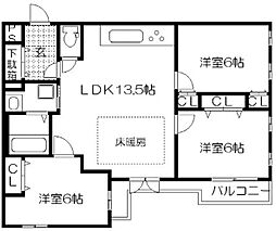 グリーンヒル下鴨本通 2階3LDKの間取り