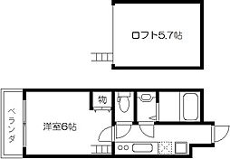 ロフティ智恵光院南 2階1Kの間取り