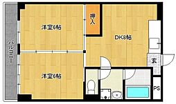 ヴィヴァーチェ千本 3階2DKの間取り