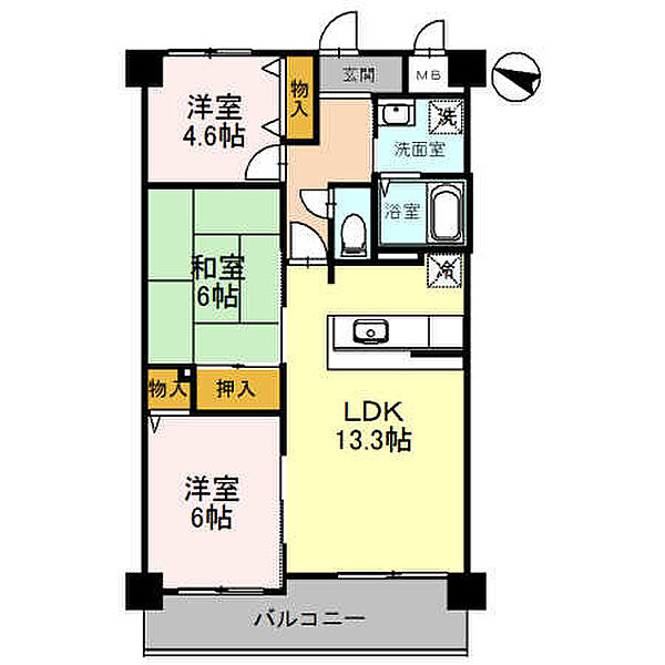 フローラ南館 ｜大阪府堺市西区鳳南町5丁(賃貸マンション3LDK・2階・66.36㎡)の写真 その2