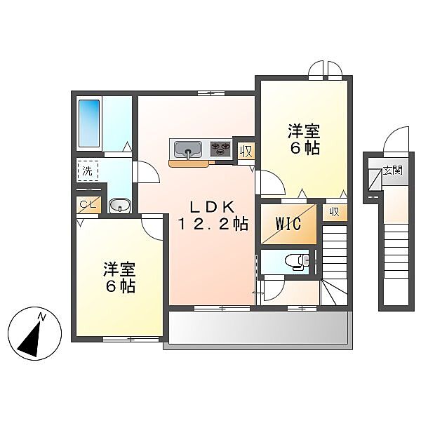 岡山県倉敷市東塚4丁目(賃貸アパート2LDK・2階・59.44㎡)の写真 その2