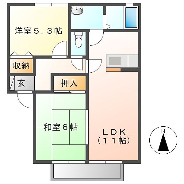 岡山県倉敷市連島町鶴新田(賃貸アパート2LDK・2階・52.29㎡)の写真 その2