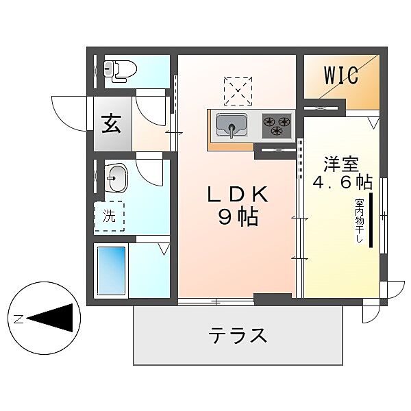 ラ・レコルトII ｜岡山県倉敷市日ノ出町1丁目(賃貸アパート1LDK・1階・35.30㎡)の写真 その2