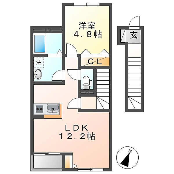 岡山県倉敷市児島小川7丁目(賃貸アパート1LDK・2階・44.96㎡)の写真 その2