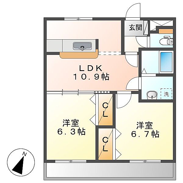 岡山県倉敷市真備町川辺(賃貸アパート2LDK・1階・51.66㎡)の写真 その2