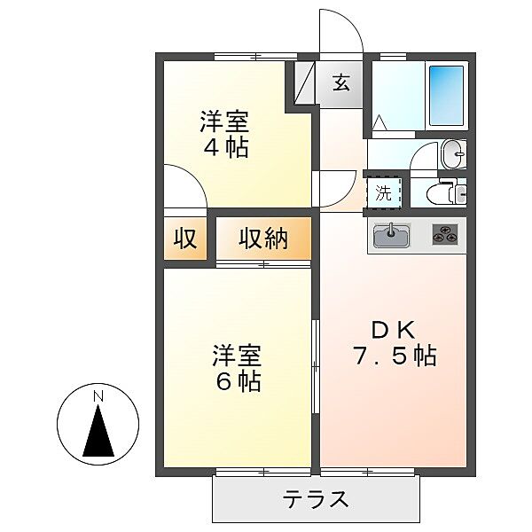 岡山県総社市中央4丁目(賃貸アパート2DK・1階・40.92㎡)の写真 その2