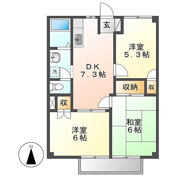 岡山県倉敷市大内(賃貸アパート3DK・2階・52.17㎡)の写真 その2