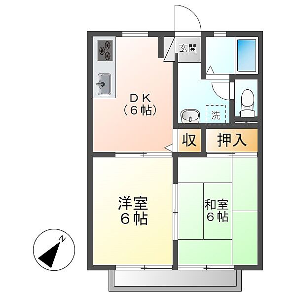 サンライフひろみねＢ ｜岡山県総社市福井(賃貸アパート2DK・2階・40.92㎡)の写真 その2