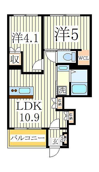 ルピーノ ｜千葉県柏市松ケ崎(賃貸アパート2LDK・1階・45.29㎡)の写真 その2