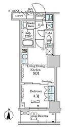 パークアクシス錦糸公園 2階1DKの間取り
