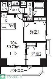 ハーモニーレジデンスグローバルキャピタル 12階2LDKの間取り
