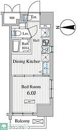 Totsu Residence Kaminarimon 5階1DKの間取り