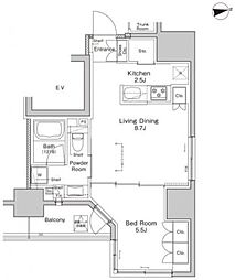 プラウドフラット浅草雷門 12階1LDKの間取り