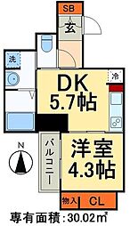 日神デュオステージ浅草松が谷 1Kの間取図画像