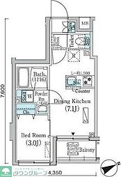 PrimeBliss蔵前 1LDKの間取図画像