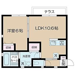 都営大江戸線 勝どき駅 徒歩4分の賃貸マンション 1階1LDKの間取り