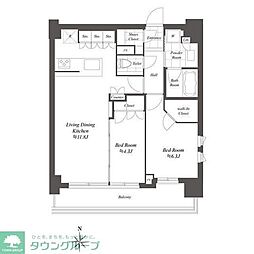 クレストコート白金高輪 10階2LDKの間取り