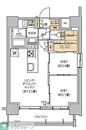 リビオメゾン芝浦 9階2LDKの間取り