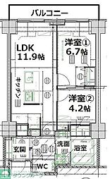 シティコート目黒2号棟 2 6階2LDKの間取り