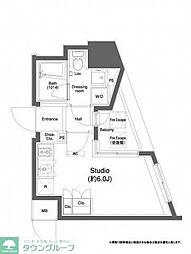 プラウドフラット白金高輪 12階ワンルームの間取り