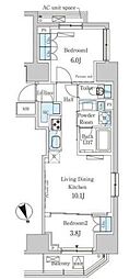 パークアクシス虎ノ門 3階2LDKの間取り