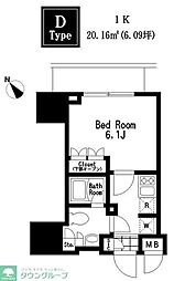 レジディア大森III 14階1Kの間取り