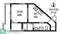 モント中馬込 1階1DKの間取り