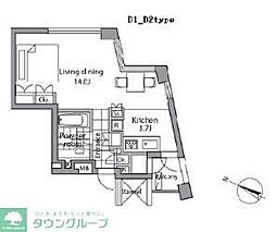 レジディアタワー乃木坂 3階ワンルームの間取り