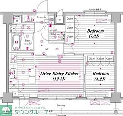 グランド・ガーラ白金高輪 12階2LDKの間取り