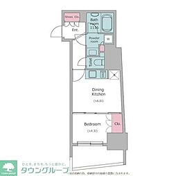 レジディア亀戸プレイス 9階1DKの間取り