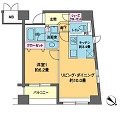 カスタリア茅場町 7階1LDKの間取り