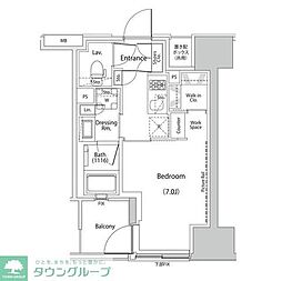 ザ・パークハビオ人形町レジデンス 1Kの間取図画像