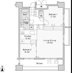 レジディア西麻布 2LDKの間取図画像