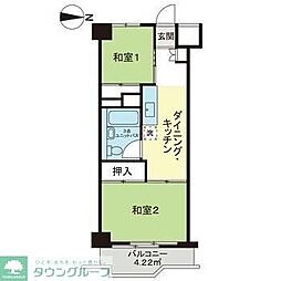 築地永谷コーポラス 2DKの間取図画像