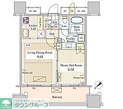パークコート千代田富士見ザタワー 1LDKの間取図画像