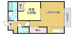 セジュールコウハナ 2階1LDKの間取り