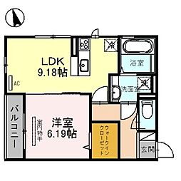 サザンクロス 3階1LDKの間取り