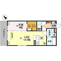 D-ROOM平井A棟 101 1階1LDKの間取り