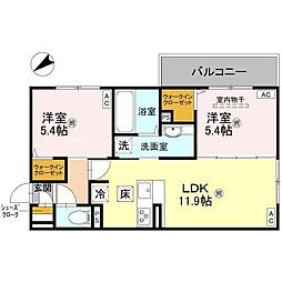D-ROOM平井C棟 101 1階2LDKの間取り