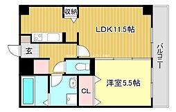 ベルヴィオウミ 1LDKの間取図画像