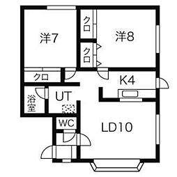 コニファーコート 2階2LDKの間取り