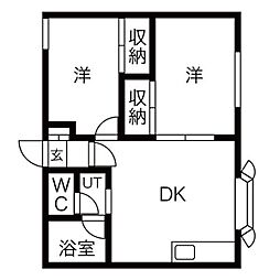 メゾンドヒル33 2DKの間取図画像