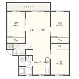 川沿団地D棟 3LDKの間取図画像
