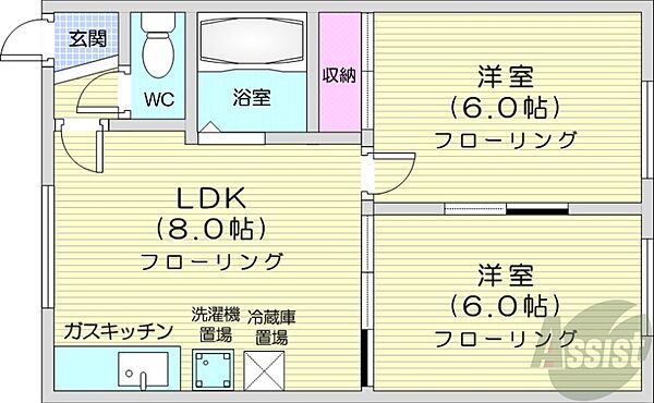 元町ホワイトハイツ ｜北海道札幌市東区北二十八条東20丁目(賃貸アパート2LDK・2階・39.60㎡)の写真 その2