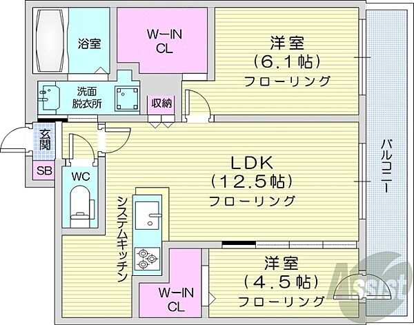 北海道札幌市北区北十二条西3丁目(賃貸マンション2LDK・5階・54.37㎡)の写真 その2