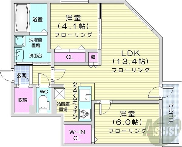 北海道札幌市北区北十二条西3丁目(賃貸マンション2LDK・4階・54.63㎡)の写真 その2